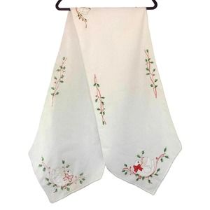 Country Style Table Runner Holly Duck Applique Embroidered Crochet Trim 13 x 67"